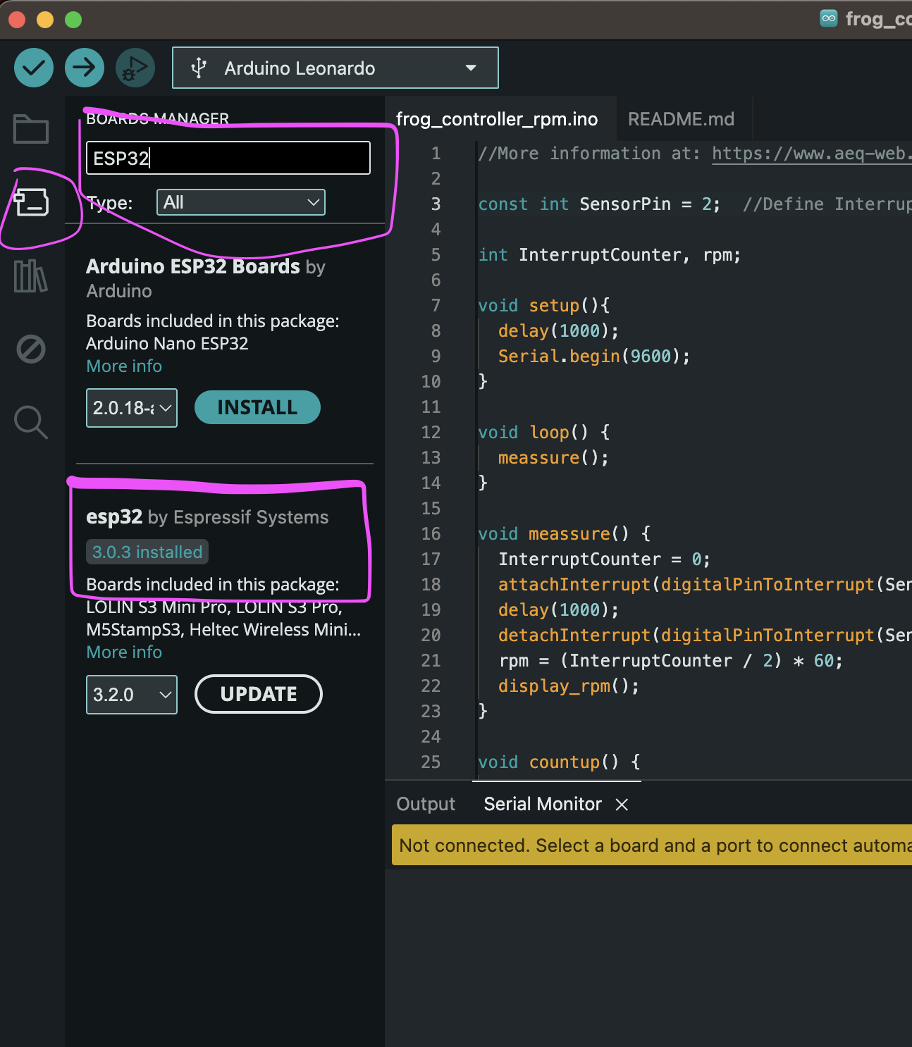 Screenshot adding ESP to IDE