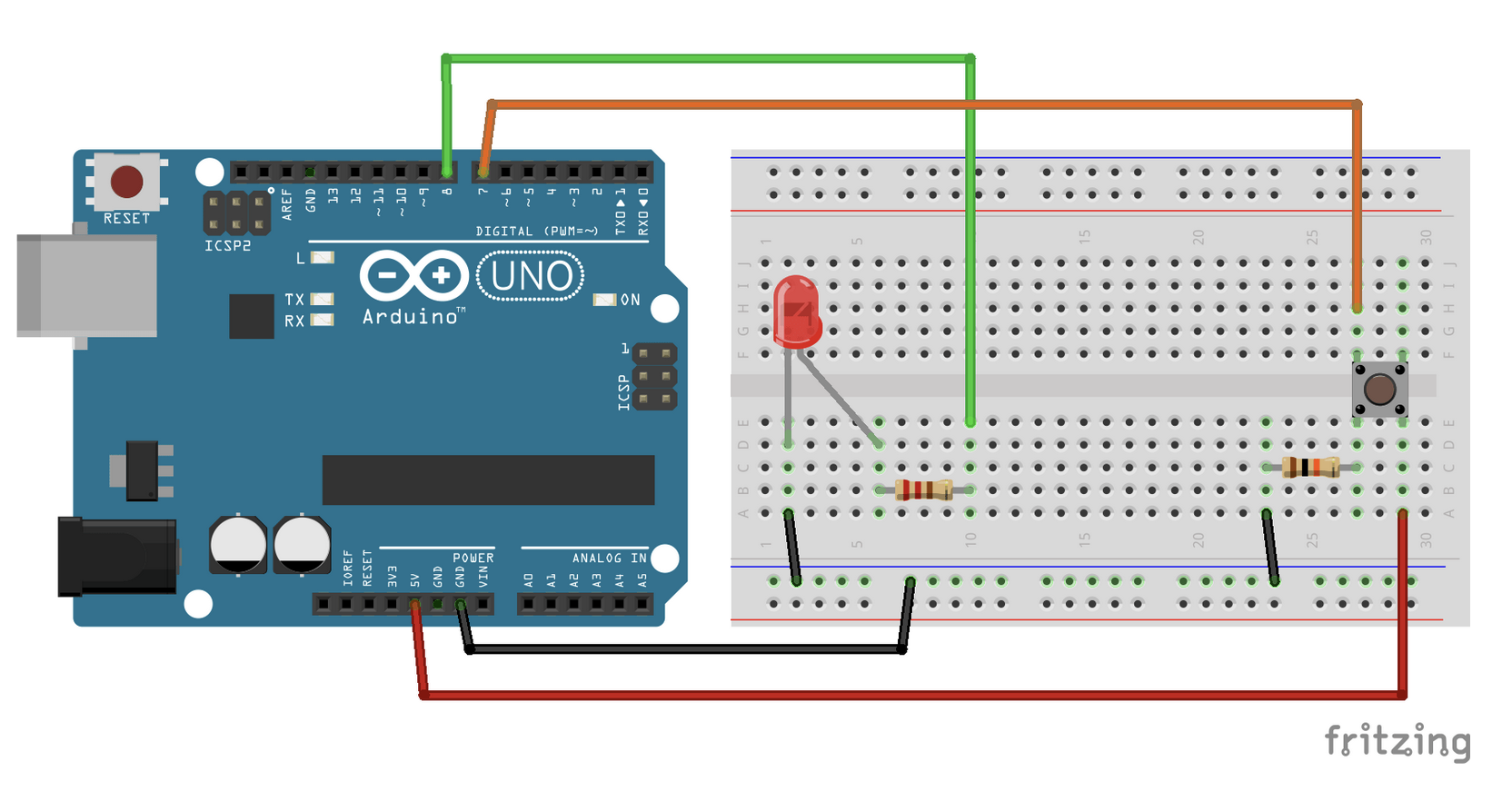 circuit with led and programmed button